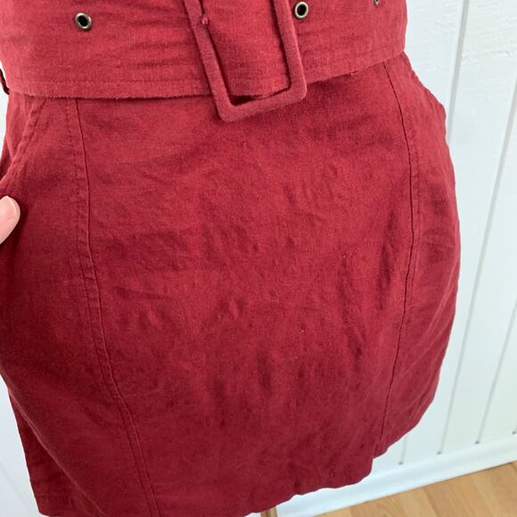 Urban Outfitters Women Angelique Belted Sleeveless Linen Mini Dress Red Size 2 - Picture 6 of 9